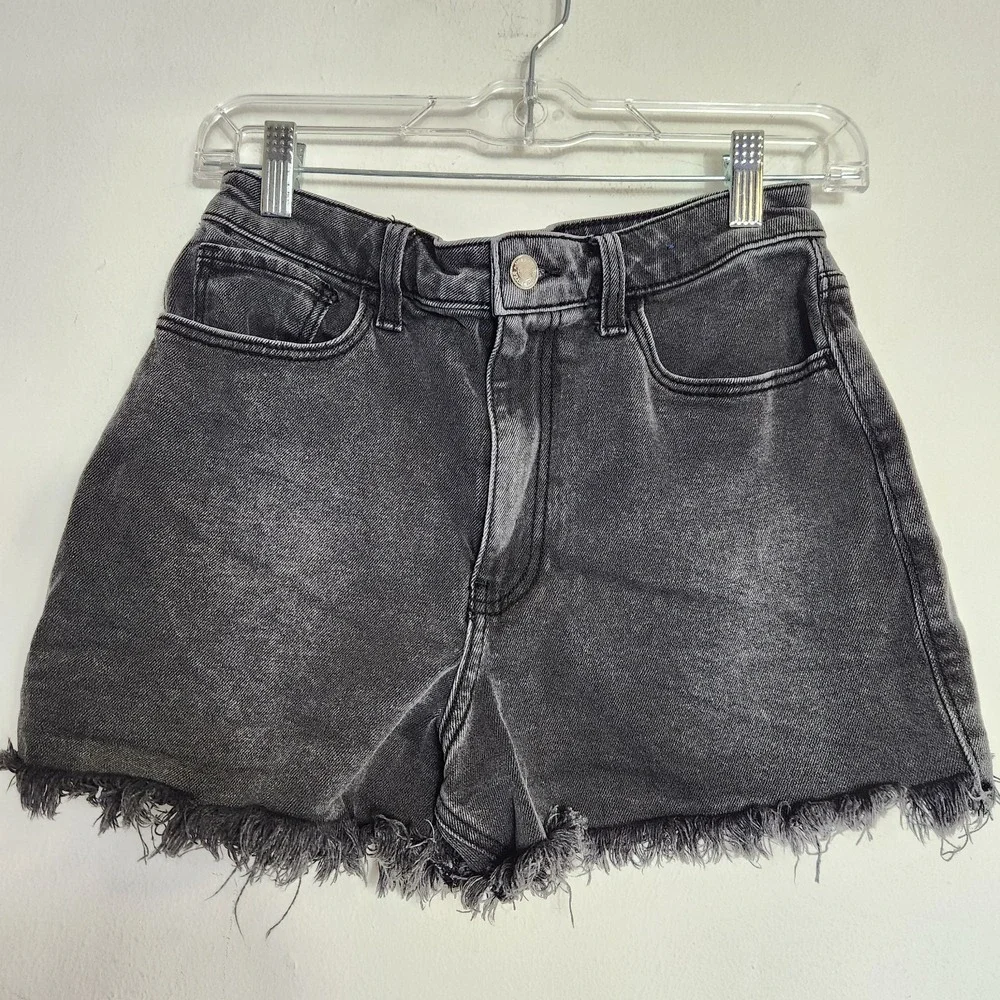 Hollister Mom Shorts Womens Sz 5 W27 Black Denim Ultra High Rise Frayed Cutoff